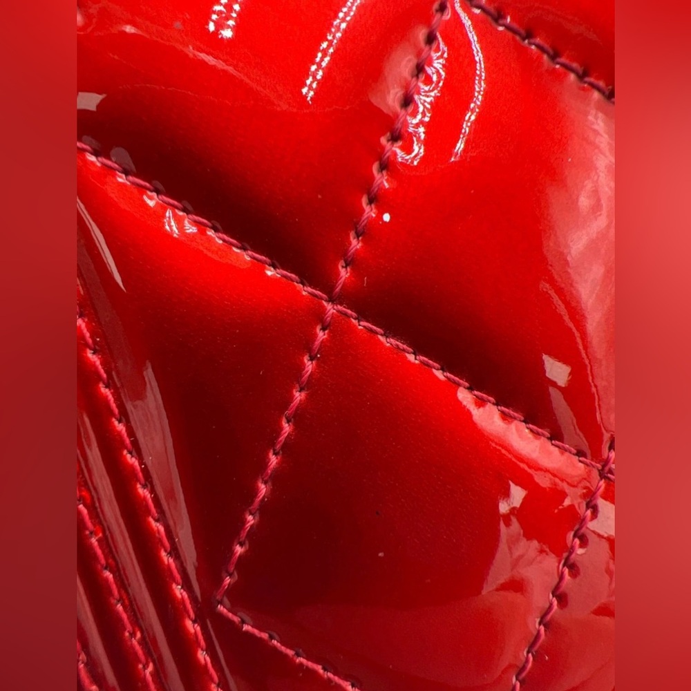 Chanel Red Patent Leather Single Flap Boy Continental Wallet - Picture 10 of 16